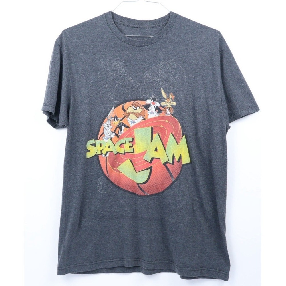 Space Jam Men's T-Shirt Gray Cotton Polyester Blend Jordan Bugs Bunny Daffy M/L